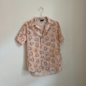 Vintage Boy's XL (Women's S) Short Sleeve Button Up, Old School Cool Print